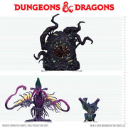 D&D Icons of the Realms: Eldritch Enemies of Ravenloft (PREORDER) - One dark, twisted tentacled creature with a gaping mouth, the other a purple and green insect-like monster with multiple.