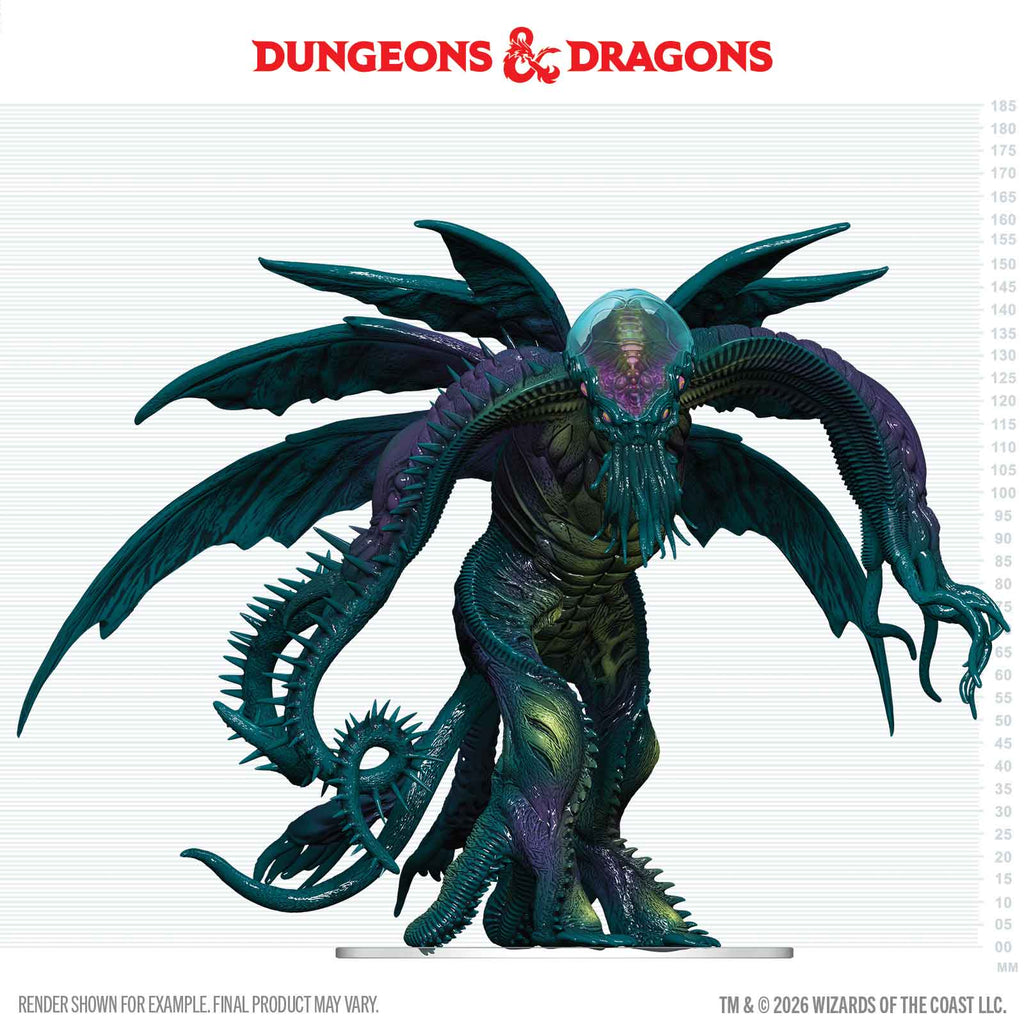 D&D Icons of the Realms: Cthulhu Boxed Miniature (PREORDER) - Dark green and purple winged Cthulhu miniature with tentacles and clawed hands on round base.