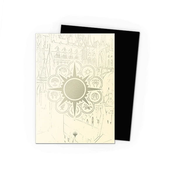 Dragon Shield Dual Sleeves 100ct Box - MTG Guildpact Series - Orzhov Syndicate (PREORDER) - Set of dual card sleeves with black back and translucent cream front featuring ornate circular guild emblem design.