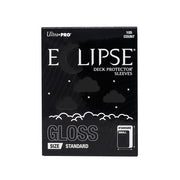 Ultra Pro Eclipse Gloss Deck Protectors: Jet Black - Glossy black rectangular pack of Ultra Pro Eclipse deck protector sleeves with white text and cloud graphics on the front.