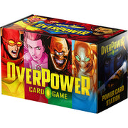 OverPower CCG: Skybound - Power Card Station (PREORDER) - Rectangular box with bold yellow "OVERPOWER" text and colorful comic-style superhero faces on red, orange, and blue.