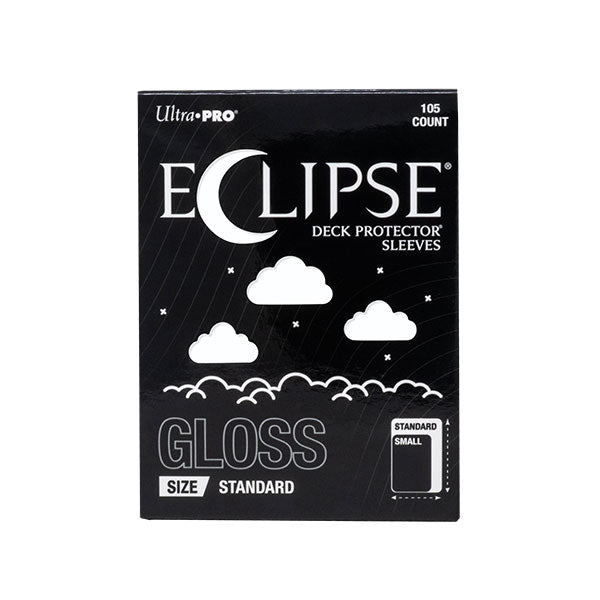 Ultra Pro Eclipse Gloss Deck Protectors: Arctic White - Black rectangular box with white text and cloud graphics, labeled Ultra Pro Eclipse Gloss Deck Protector Sleeves, Arctic.