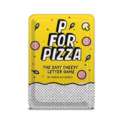 P for Pizza Tin - Rectangular yellow tin with playful pizza-themed graphics and bold black and white text reading "P for Pizza" and "The Easy.