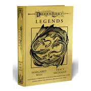 Dragonlance Legends (PREORDER) - Gold hardcover book with embossed black dragon illustration and black text reading Dragonlance Legends by Margaret Weis and.