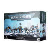 Warhammer 40,000 - Space Wolves - Grey Hunters - Warhammer 40,000 Space Wolves Grey Hunters box featuring ten detailed blue and grey armored miniatures with weapons and.