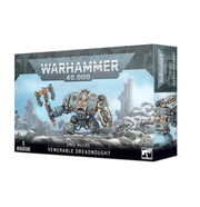 Warhammer 40,000 - Space Wolves - Venerable Dreadnaught - Warhammer 40,000 Space Wolves Venerable Dreadnought model box featuring a detailed grey and blue heavily armored robotic.