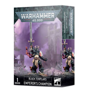 Warhammer 40,000 - Black Templars - Emperor's Champion - Warhammer 40K Black Templars Emperor's Champion miniature box art showing armored knight with sword and power armor in dark.