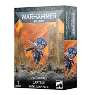 Warhammer 40,000 - Space Marines - Captain with Jump Pack - Warhammer 40,000 Space Marines Captain figure with blue armor and jump pack on a rubble base.