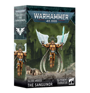 Warhammer 40,000 - Blood Angels - The Sanguinor - Warhammer 40,000 Blood Angels The Sanguinor miniature box featuring armored figure with golden-red wings and large curved.