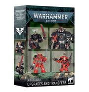Warhammer 40,000 - Blood Angels - Upgrades and Transfers - Warhammer 40,000 Blood Angels Upgrades and Transfers box with red and black space marine miniatures and weapons displayed.