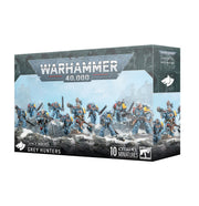 Warhammer 40,000 - Space Wolves - Grey Hunters - Warhammer 40,000 Space Wolves Grey Hunters box featuring 10 detailed blue and gray armored miniatures with weapons and.