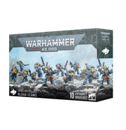 Warhammer 40,000 - Space Wolves - Blood Claws - Warhammer 40,000 Space Wolves Blood Claws box featuring ten gray plastic miniature warriors with blue armor and yellow.