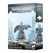 Warhammer 40,000 - Space Wolves - Arjac Rockfist - Warhammer 40,000 Space Wolves Arjac Rockfist miniature box featuring detailed armored warrior with blue-gray power armor and