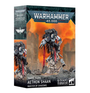 Warhammer 40,000 - Raven Guard - Aethon Shaan - Warhammer 40,000 Raven Guard Aethon Shaan miniature box with armored figure wielding a pistol and sword on rocky terrain.