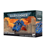 Warhammer 40,000 - Space Marines - Land Speeder (PREORDER) - Blue futuristic armored hover vehicle with twin engines and heavy bolter weapon, Warhammer 40K Land Speeder model kit box.