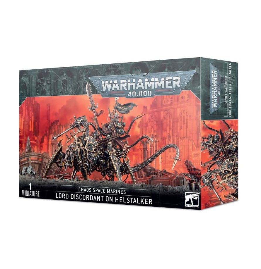 Warhammer 40,000 - Chaos Space Marines - Lord Discordant on Helstalker - Warhammer 40,000 Chaos Space Marines Lord Discordant on Helstalker box with dark red and black battle scene artwork and.
