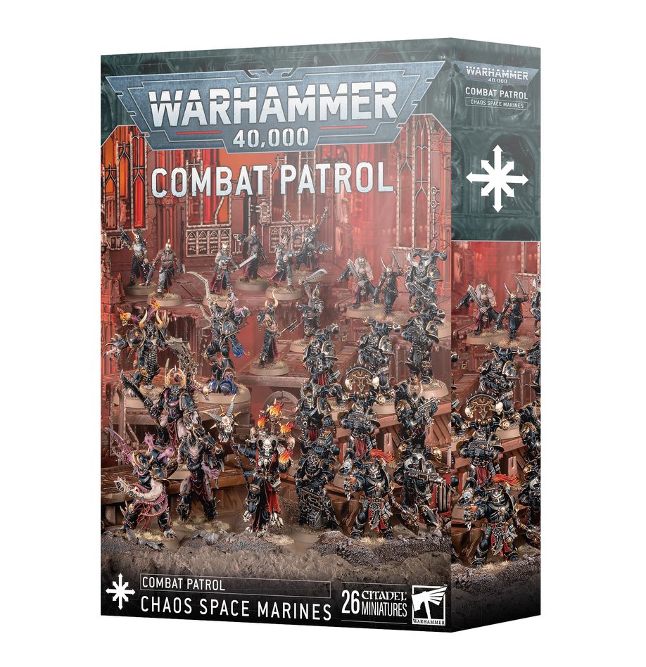 Warhammer 40,000 - Chaos Space Marines - Combat Patrol - Boxed Warhammer 40,000 Chaos Space Marines Combat Patrol set with multiple painted miniature figures in dark, metallic armor