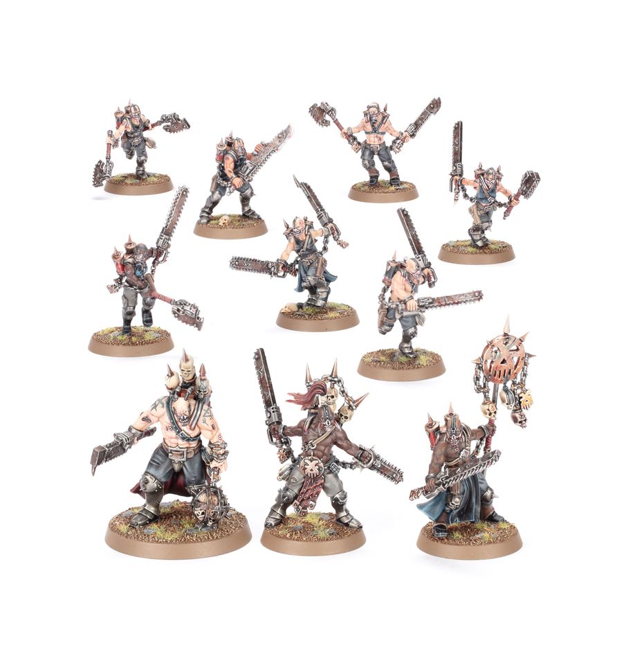Warhammer 40,000 - World Eaters - Combat Patrol - Set of 11 painted Warhammer 40K World Eaters miniatures in dynamic battle poses with red and metallic armor and fierce.