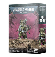 Warhammer 40,000 - Death Guard - Lord of Poxes - Warhammer 40,000 Death Guard Lord of Poxes miniature box featuring a green, heavily armored plague-themed warrior with.