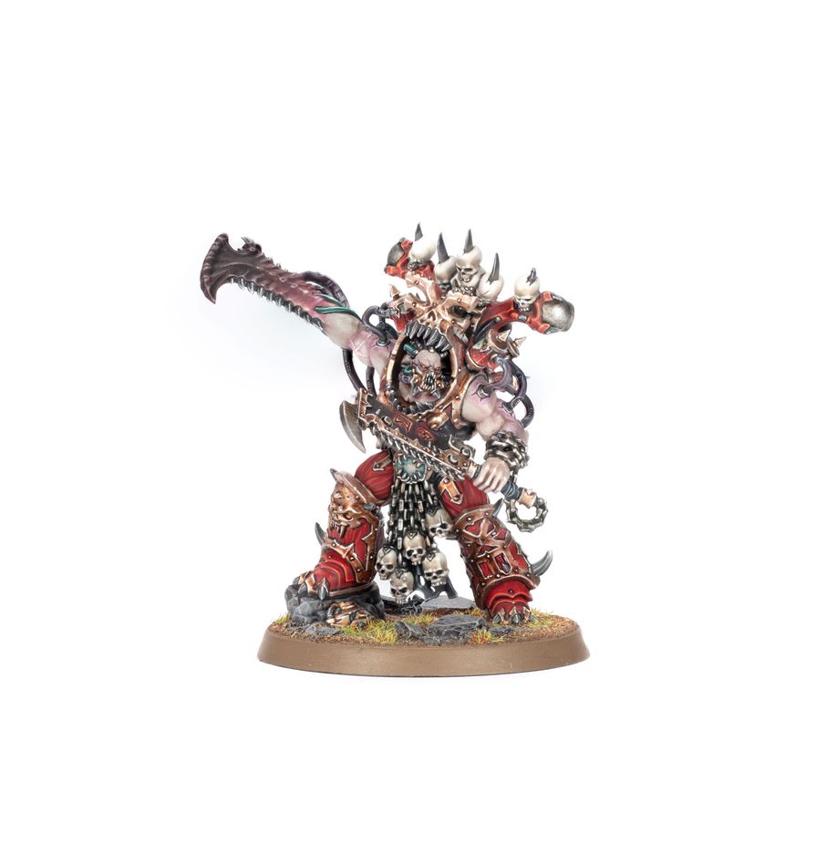 Warhammer 40,000 - World Eaters - Gorestorm Slaughterpack Battleforce - Red and silver armored Warhammer 40K Gorestorm miniature with a large spiked arm blade and detailed base.