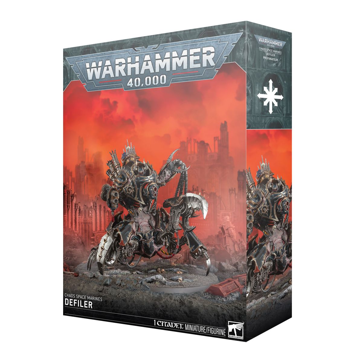 Warhammer 40,000 - Chaos Space Marines - Defiler (PREORDER) - Warhammer 40,000 Chaos Space Marines Defiler model box featuring dark mechanical war machine with claws and weaponry against