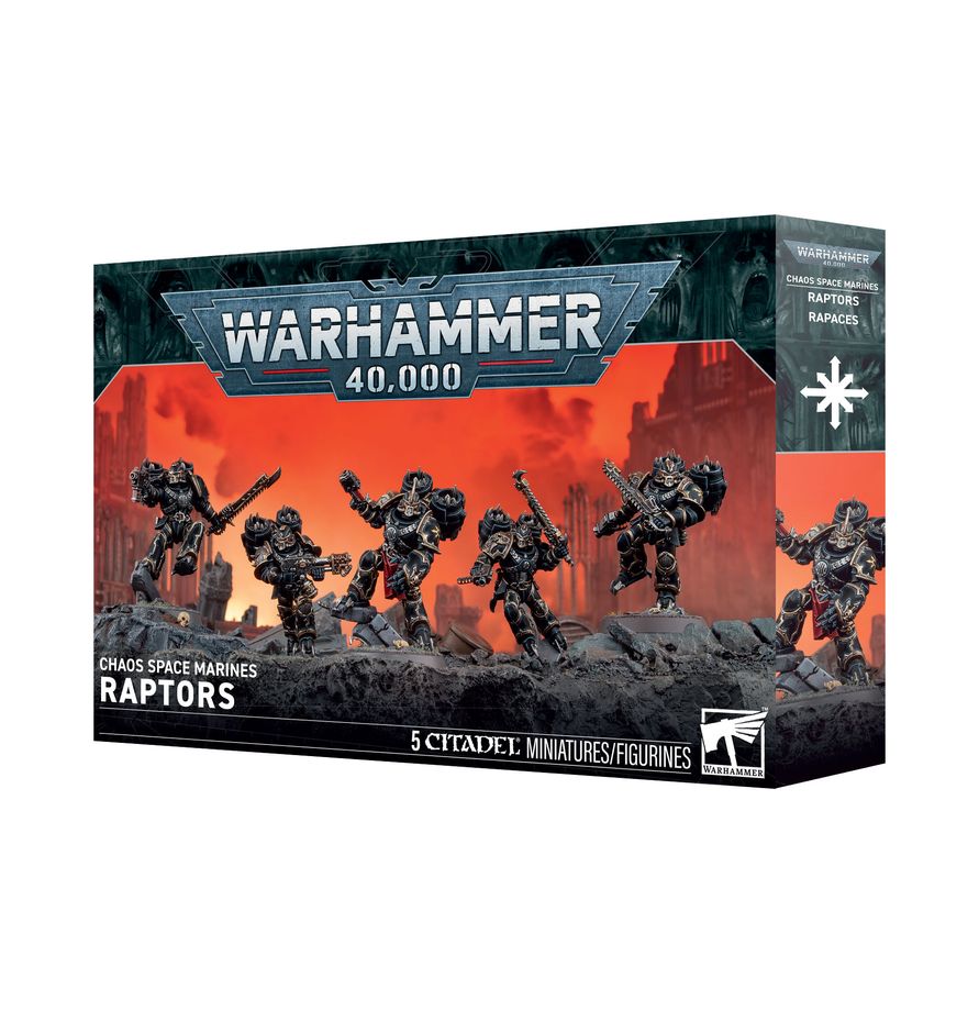 Warhammer 40,000 - Chaos Space Marines - Raptors (PREORDER) - Boxed set of five detailed black Chaos Space Marines Raptors miniatures with weapons and jump packs, Warhammer 40,000.