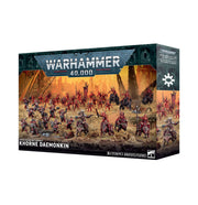 Warhammer 40,000 - World Eaters - Khorne Daemonkin Battleforce - Warhammer 40,000 Khorne Daemonkin Battleforce box featuring red and brass armored miniature warriors with weapons in a fiery