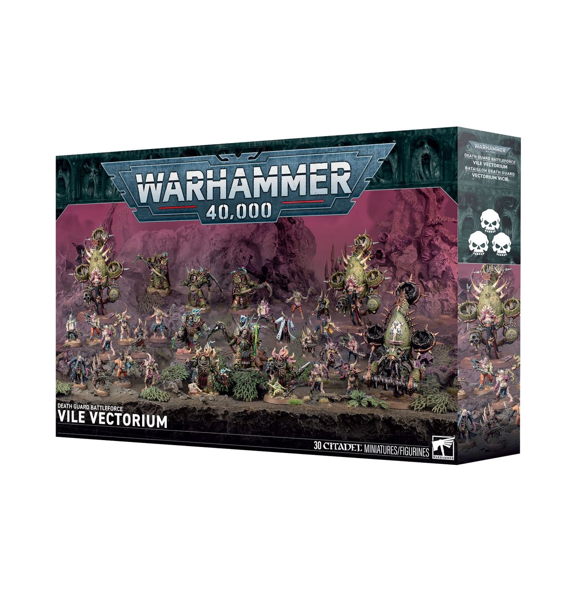 Warhammer 40,000 - Death Guard - Vile Vectorium Battleforce - Warhammer 40,000 Death Guard Vile Vectorium Battleforce box featuring detailed green and brass plague-themed miniatures with