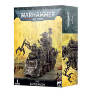 Warhammer 40,000 - Orks - Battlewagon - Ork Battlewagon model with heavy armor, weapons, and mechanical claw mounted on tracked vehicle base.
