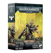 Warhammer 40,000 - Orks - Big Mek - Warhammer 40,000 Orks Big Mek miniature box art featuring a green-skinned Ork wielding large mechanical weapons with worn.