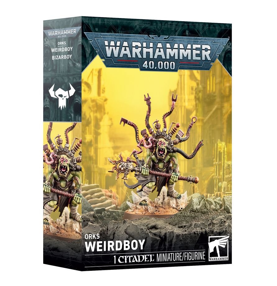 Warhammer 40,000 - Orks - Weirdboy (PREORDER) - Warhammer 40,000 Orks Weirdboy miniature box featuring a green-skinned Ork with multiple purple tentacles and glowing eyes.