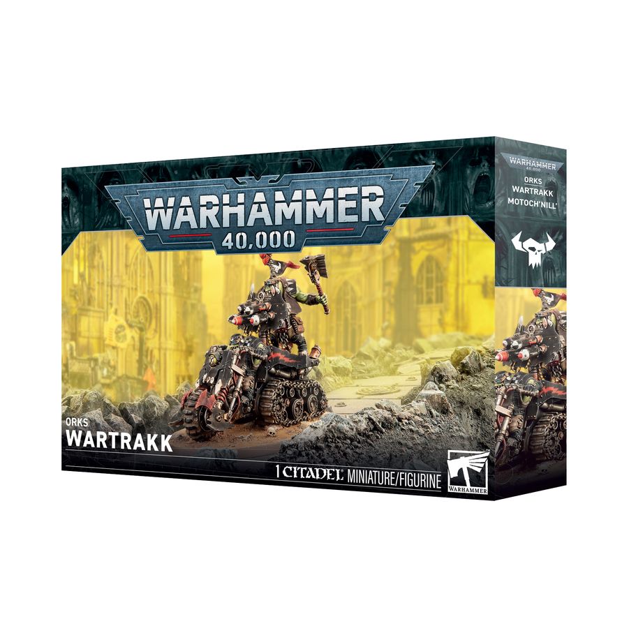 Warhammer 40,000 - Orks - Wartrakk (PREORDER) - Warhammer 40,000 Orks Wartrakk model kit box art featuring a heavily armored green and rust-red Ork vehicle with mechanical.