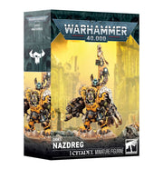 Warhammer 40,000 - Orks - Nazdreg - Warhammer 40,000 Orks Nazdreg miniature with mechanical armor and detailed weaponry in brown and metallic tones on sci-fi.