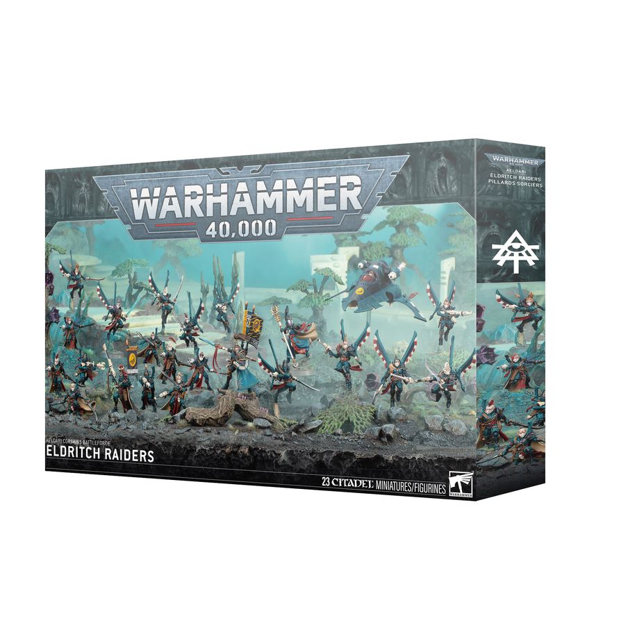 Warhammer 40,000 - Aeldari - Eldritch Raiders Corsairs Battleforce (PREORDER) - Warhammer 40,000 Eldritch Raiders Corsairs Battleforce box featuring detailed painted sci-fi alien warrior miniatures in.