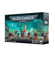 Warhammer 40,000 - Aeldari - Fire Dragons - Boxed Warhammer 40,000 Aeldari Fire Dragons set featuring six detailed red and orange armored miniatures with futuristic.