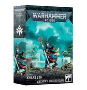 Warhammer 40,000 - Aeldari - Kharseth (PREORDER) - Warhammer 40,000 Aeldari Kharseth miniature box showing a green, black, and gold armored figure wielding an ornate staff.