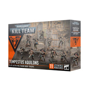 Warhammer 40,000 - Kill Team - Temepstus Aquilons - Warhammer 40,000 Kill Team Tempestus Aquilons box featuring detailed miniature sci-fi soldiers in gray and metallic armor.