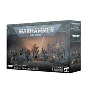 Warhammer 40,000 - Astra Militarum - Kreig Command Squad - Boxed set of seven detailed plastic miniatures depicting armored soldiers in dark military uniforms with weapons and gear.