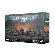 Warhammer 40,000 - Astra Militarum - Death Korps of Kreig - Warhammer 40,000 Death Korps of Krieg box featuring 10 unpainted military miniatures with dark armor and gas masks.