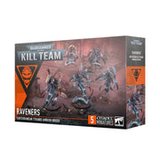 Warhammer 40,000 - Kill Team - Raveners - Warhammer 40,000 Kill Team Raveners box featuring five detailed gray alien warrior miniatures with sharp claws and armored.