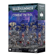 Warhammer 40,000 - Grey Knights - Combat Patrol - Set of 17 painted Grey Knights miniatures in silver and red armor with weapons and shields on a battle-scarred terrain base.
