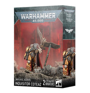 Warhammer 40,000 - Imperial Agents - Inquisitor Coteaz - Warhammer 40,000 box featuring detailed Inquisitor Coteaz miniature in gold and black power armor with a large eagle statue.