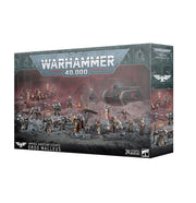 Warhammer 40,000 - Imperial Agents - Ordo Malleus Battleforce - Warhammer 40,000 Ordo Malleus Battleforce box with detailed miniatures and a black armored tank against a dark, war-torn.