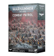 Warhammer 40,000 - Imperial Agents - Combat Patrol - Warhammer 40,000 Combat Patrol box featuring 33 painted Imperial Agents miniatures in dynamic battle poses on rocky terrain.