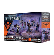 Warhamer 40,000 - Kill Team - Inquisitorial Agents - Warhammer 40,000 Kill Team Inquisitorial Agents box featuring seven detailed sci-fi miniatures with armor and weapons in.