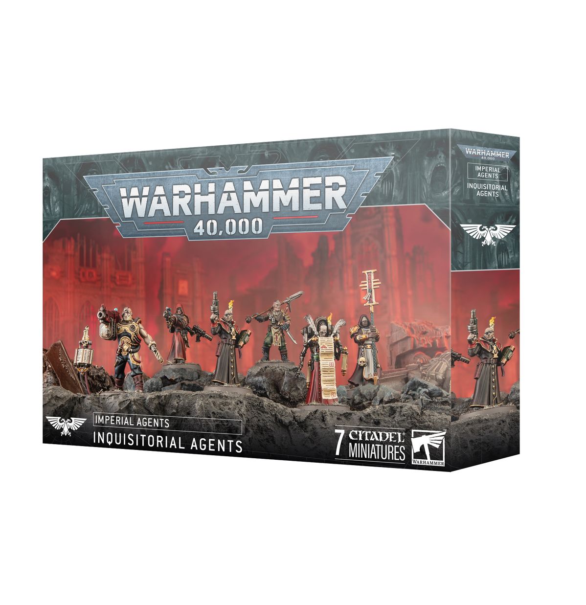 Warhammer 40,000 - Imperial Agents - Inquisitorial Agents - Set of seven detailed plastic miniatures depicting sci-fi inquisitorial agents in armored robes and ornate weapons,.