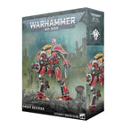 Warhammer 40,000 - Imperial Knights - Knight Destrier (PREORDER) - Warhammer 40,000 Knight Destrier model box featuring a red and silver robotic walker with yellow accents in a futuristic.
