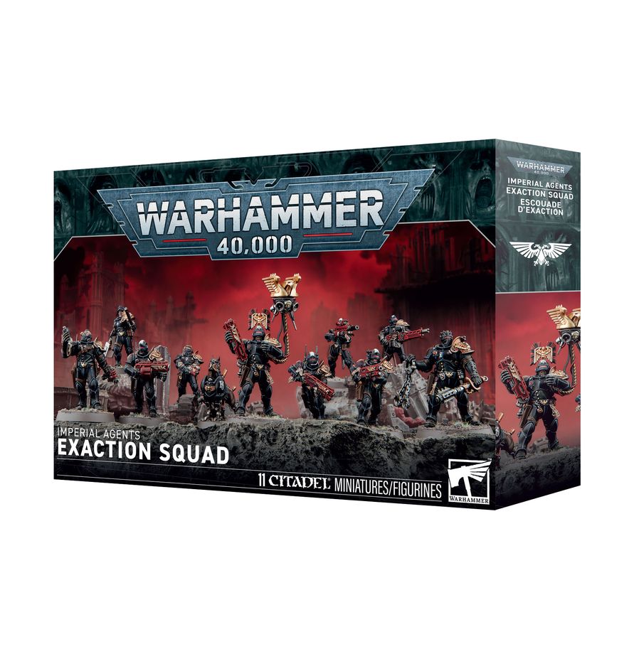 Warhammer 40,000 - Imperial Agents - Exaction Squad (PREORDER) - Boxed set of Warhammer 40,000 Imperial Agents Exaction Squad miniatures, featuring detailed futuristic soldiers in dark.