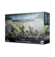 Warhammer 40,000 - Necrons - Skorpekh Destroyers - Boxed set of four Warhammer 40,000 Necrons Skorpekh Destroyers miniatures with metallic green and bronze robotic warriors.