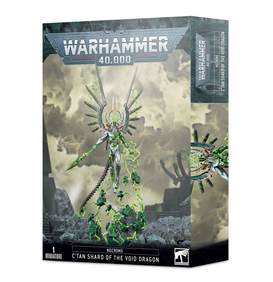 Warhammer 40,000 - Necrons - C'Tan Shard of the Void Dragon - Warhammer 40,000 Necrons C'Tan Shard of the Void Dragon model with glowing green crystal shards and metallic skeletal figure.